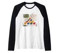 Billiard USA Camo Flag Pool Player Cue Ball Sticks Raglan Baseball Tee