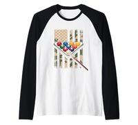 Billiard USA Camo Flag Pool Player Cue Ball Sticks Raglan Baseball Tee