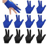 Billiards Glove 10 Pcs Three Finger Pool Glove Left Hand Mens Nylon Table Pool Right Hand Breathable Elastic Cue Sports Snooker Gloves Universal Sports Accessories for Women & Men (Black, Blue)