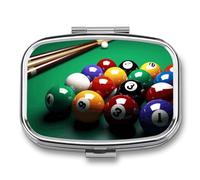 Billiards Pill Box 2 Compartment Portable Travel Pill Case with Mirror Square Metal Medicines Storage Container Pocket Medicine Box to Hold Vitamins Fish Oil