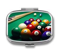 Billiards Pill Box - 2 Compartment Travel Pill Organizer with Small Mirror, Portable Pillcase for Pocket & Purse, Cute Square Medicine Case, Weekly Medicine Container