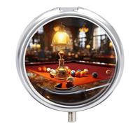 Billiards Pill Box 3 Compartment Travel Pill Organizer 3 Times A Day Cute Mini Pill Case for Purse & Pocket Portable Metal Medicine Box with Mirror Round Daily Medicine Vitamin Container