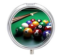 Billiards Pill Box 3 Compartment Travel Pill Organizer 3 Times A Day Cute Mini Pill Case for Purse & Pocket Portable Metal Medicine Box with Mirror Round Daily Medicine Vitamin Container