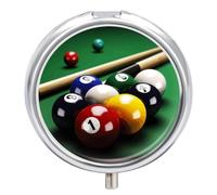 Billiards Pill Box 3 Compartment Travel Pill Organizer 3 Times A Day Cute Mini Pill Case for Purse & Pocket Portable Metal Medicine Box with Mirror Round Daily Medicine Vitamin Container