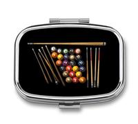 Billiards Portable Pill Organizer with 2 Compartments Square Medicine Box Compact Travel Pharmacy Case