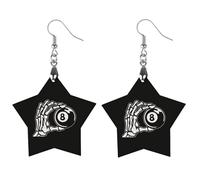 Billiards Skeleton Hand 8 Eight Ball Womens Wooden Dangle Earrings for Adults Drop Pendant Trendy Jewelry