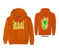 Billie Eilish Unisex Pullover Hoodie. Airbrush Flames BLOHSH (Back Print) Orange (Large)