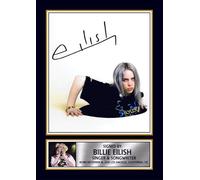 Billie Eilish Portrait Printed Signed Poster Print - Artistic Pop Music Wall Art - Autograph Style Singer Photo - Modern Music Memorabilia Collectible, A4 Poster Print (297x210mm)