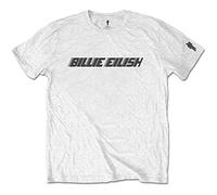 Billie Eilish White Unisex T-Shirt. Black Racer Logo (Sleeve Print) (XX Large)