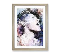 Billie Holiday In Abstract Classic Painting Framed Print | A4 Oak Framed Wall Art | Ready to Hang | Classic Holiday Picture | Living Room Bedroom Lounge Office