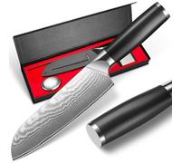 BILLION DUO 8 Inch Santoku Knife, Kitchen Knife with Finger Guard, Professional Stainless Steel Sharp Chef's Knife Set with Non-Slip Ergonomic Handle, Gifts for Mom/Dad, Black