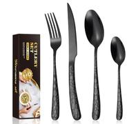 BILLION DUO Black Cutlery Set - Flatware Set 24 Pieces - Stainless Steel Knife Fork Spoon Set Dishwasher Safe & Rustproof - Highly Polished Cutlery for 6 People