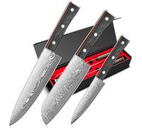 BILLION DUO Damascus Knife Set 3PCS, Chef Knife Set 67 Layer Damascus Steel, 12.3-20.5 cm Sharp Blade, Kitchen Knives Sets with Ergonomic Handle for Home Kitchen & Restaurant