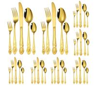 BILLION DUO Golden Cutlery Set 30 Pieces, Stainless Steel Silverware Set Dishwasher Safe & Rustproof, Highly Polished Gold Knife Fork Spoon Set for 6 People