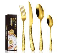 BILLION DUO Golden Cutlery Set - Flatware Set 24 Pieces - Stainless Steel Knife Fork Spoon Set Dishwasher Safe & Rustproof - Highly Polished Cutlery for 6 People