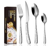 BILLION DUO Silver Cutlery Set - Flatware Set 24 Pieces - Stainless Steel Knife Fork Spoon Set Dishwasher Safe & Rustproof - Highly Polished Cutlery for 6 People