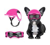 BillionChains Dog Helmet and Goggles for Small Dogs Goggles for Dogs Motorcycle Helmet with Ear Holes Adjustable Straps Puppy Riding Safety Helmet Color