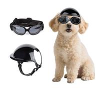 BillionChains Dog Helmet and Goggles Small Breed, UV Protection Dog Goggles and Motorcycle Helmet with Ear Holes Adjustable Straps for Outdoor Biking, Driving, Black