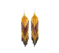 BillionHers Handmade Beaded African Earrings, Gold, Brown, Black