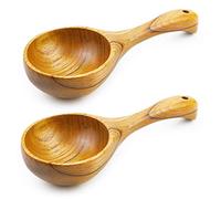 BILLIOTEAM 2 Pack Wooden Kitchen Scoop Ladle,Multipurpose Large Solid Wood Water Spoon Serving Soup Tablespoon for Cooking,Bath Salt,Canisters Flour