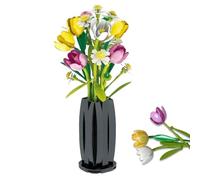 Billowvolve 1250 Pieces Tulip Building Blocks Flowers Set Artificial Flowers Botanicals Collection Building Toy Set with Vase DIY Artificial for Women, Girls