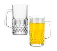 Billowvolve 2 x 450 ml Glass Beer Mug with Handle Beer Glass Dishwasher Safe Perfect Suitable Half Litre Calibrated for Parties, Bars, Restaurants, Beer Festivals