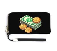 Bills and Dollars Women's Bifold Wallet Leather Card Holder Purse Fashion Clutch Handbag with Hand Rope 20.0 * 10.5cm