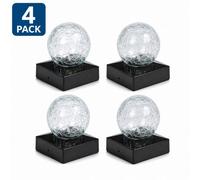 Billtix 4 Pack Solar Crackle Ball Fence Post Lights Led Outdoor Decking Garden Lamps 3 Lumens White 10X10Cm Post Caps