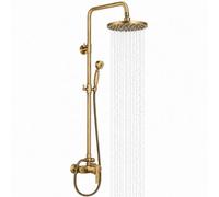 Billtix Antique Brass Bathroom Exposed Mixer Shower Taps Twin Head Rain Shower Head Set Retro Style Dual Outlet Rainfall Handheld