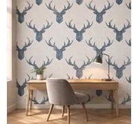 Billtix Grey Blue Stag Wallpaper, Geometric Silver Glitter Shimmer Feature Wall For Modern Bedroom, Living Room And Home Office Uk