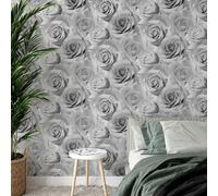 Billtix Muriva Bella Grey Rose Wallpaper, 3D Effect Floral Designer Paper For Bedroom, Living Room And Luxury Feature Wall.