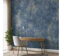 Billtix Navy Blue Gold Concrete Wallpaper, Heavyweight Metallic Distressed Industrial Textured Feature Wall Covering Modern Rooms