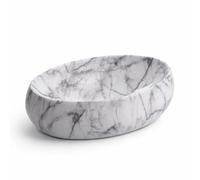 Billtix Oval Ceramic Countertop Wash Basin Marble Effect Vessel Sink Bathroom Table Top Basin 480X340X145mm Modern Vanity Sink