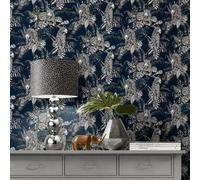 Billtix Tropical Leopard Wallpaper Blue Jungle Palm Linen Effect Botanical Feature Wall Luxury Animal Print For Modern Homes