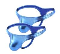Billtop Men's Sexy Faux Leather Thong Bikini Briefs, 2-pack Blue, L