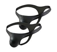 Billtop Men's Sexy Thong Faux Leather Pack Bikini Brief Underwear, 2-pack Black, XXL
