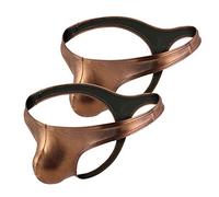 Billtop Men's Sexy Thong Faux Leather Pack Bikini Brief Underwear, 2-pack Bronze, XL
