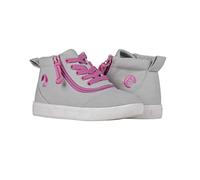 Billy Adaptive Footwear for Kids, High Top Canvas Shoes with Short Wrap-Around Zipper Closure for Children with Special Needs & Mobility Issues, Wide Grey Pink