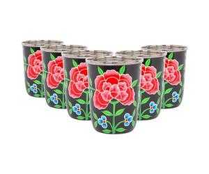 Billy Can 6X Carbon Peony 300ml Hand-Painted Picnic Cups - Reusable Picnic Drinking Glasses Wine Water Coloured Party Cup Beakers Set