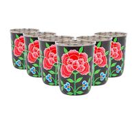 Billy Can Hand-Painted Picnic Cups - 300ml - Carbon Peony in Black Billy Can Black