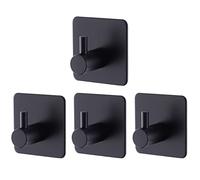 Billybath Hooks Self-Adhesive Black Matt Towel Holder No Drilling Stainless Steel for Bathroom and Kitchen, Bathroom Wall Hooks Self-Adhesive Robust Stable Easy to Assemble (Pack of 4)