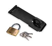 BillyOh Black Safety Hasp & Staple with 38mm Brass Padlock Included Suitable for Door Padlock Hasp Security, Shed Latch Padlock Staple for Door Cabinet & Pet Cage - Pack of 1 (1)