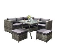 BillyOh Milan 6 Seater Corner Outdoor Rattan Garden Sofa Set Grey - L-Sofa with Table and 2 Seats- Grey