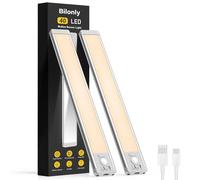 Bilonly Under Cabinet Kitchen Lights, 40 LED Rechargeable Motion Sensor Light Indoor, Magnetic Dimmable Under Cupboard Kitchen Lights, Wireless LED Strip Light for Stairs, Wardrobe, Hallway, 2 Pack