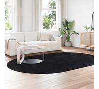biloxi polyester oval high pile shaggy rug - black