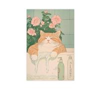 BILQAHT Fat Cat Funny Poster, Ukiyo-e Bathroom Art Canvas Poster Bedroom Decor Landscape Office Room Decor Gift 20x30inch(50x75cm)