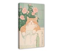 BILQAHT Fat Cat Funny Poster, Ukiyo-e Bathroom Art Canvas Poster Bedroom Decor Landscape Office Room Decor Gift 16x24inch(40x60cm)
