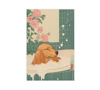 BILQAHT Long Haired Dachshund Art, Japandi Bathroom Canvas Poster Bedroom Decor Landscape Office Room Decor Gift 24x36inch(60x90cm)