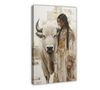 BILQAHT White Buffalo Woman, Native American Art Canvas Poster Bedroom Decor Landscape Office Room Decor Gift 20x30inch(50x75cm)
