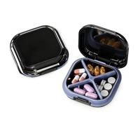 Biluer Pill Box, Small Pill Box for On the Go Medicine Box Tablet Box Small Pill Box Supplement Box Medicine Box Small Moisture-resistant Pill Box with Four Compartments